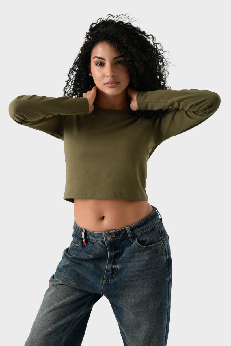RWW-1W25-223-3 (1) Green Cotton Top For Women, Slim Fit