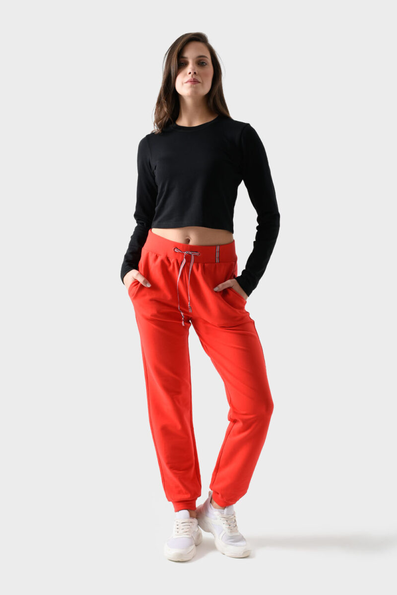RWW-1W25-226-3 (1) Red Cotton Pants For Women, Mom Fit