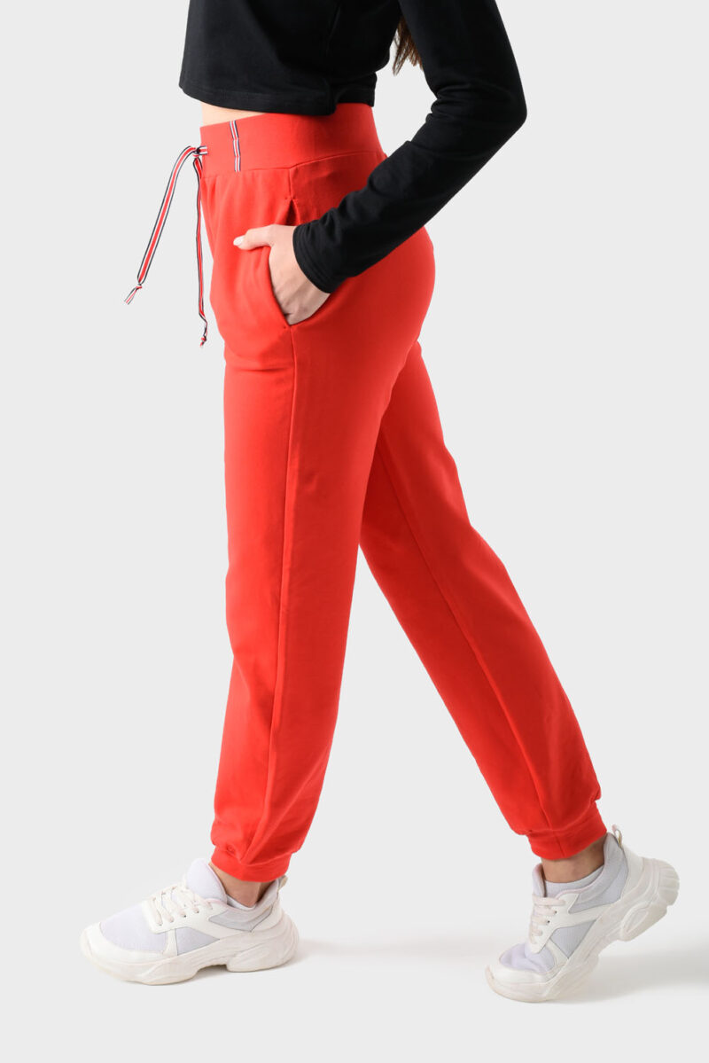 RWW-1W25-226-3 (3) Red Cotton Pants For Women, Mom Fit