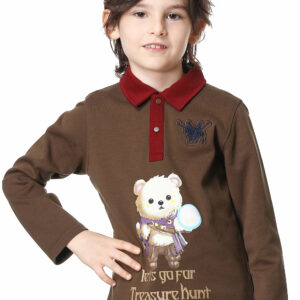 Boys' brown and red polo T-shirt, cotton