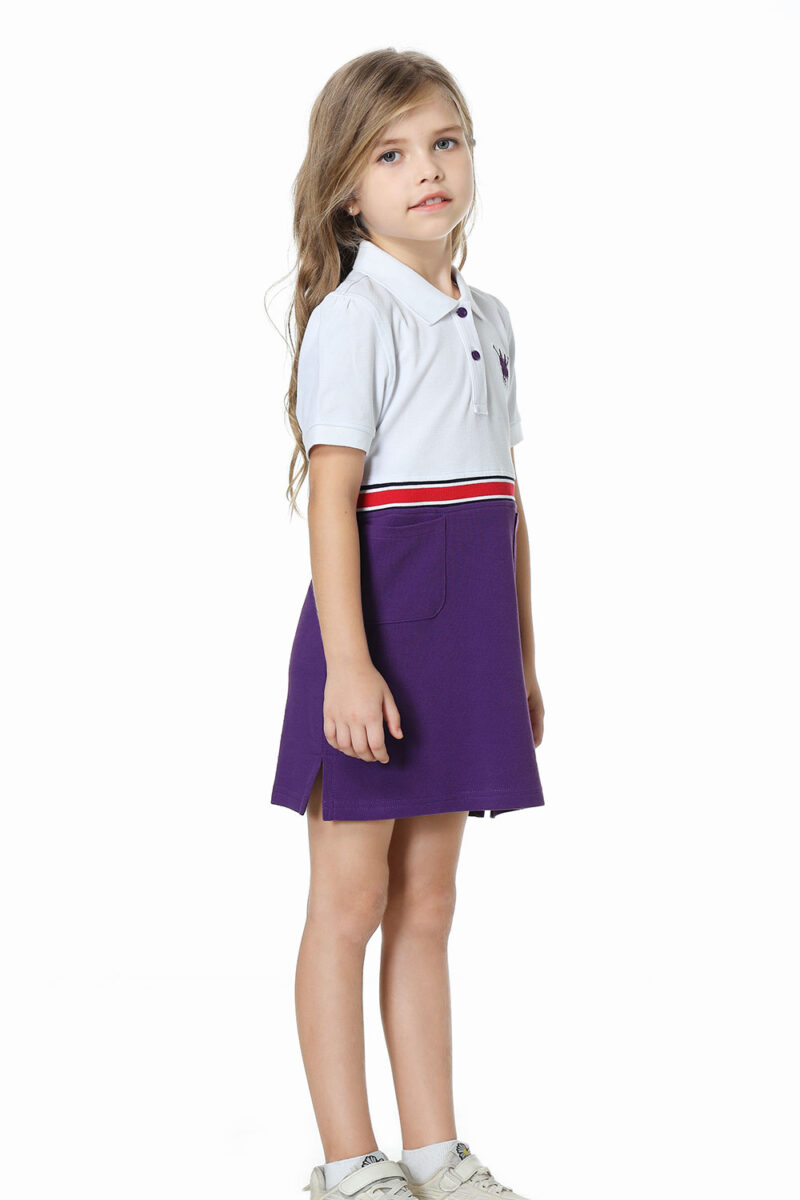 Girls' white and purple polo dress