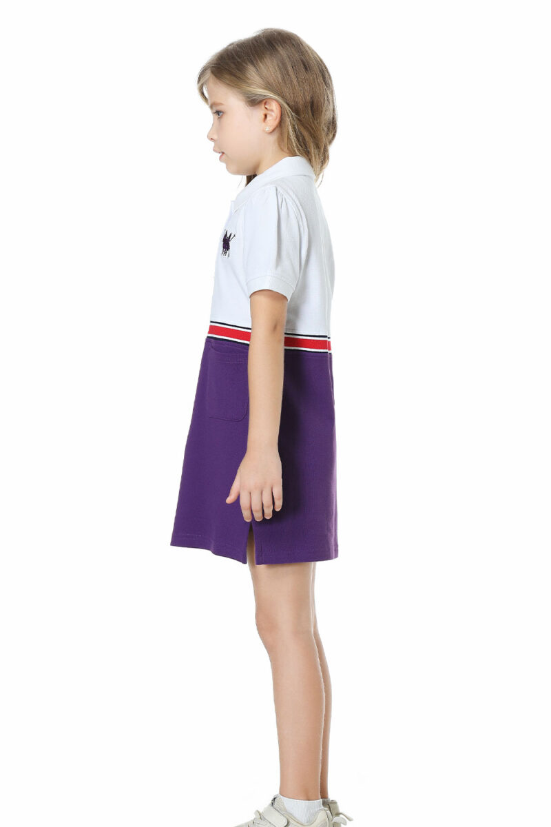 Girls' white and purple polo dress