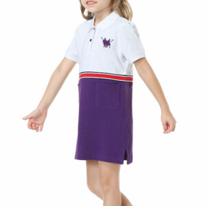 Girls' white and purple polo dress