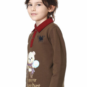 Boys' brown and red polo T-shirt, cotton