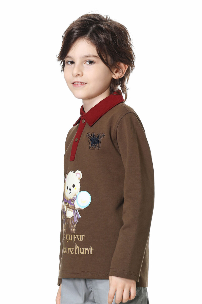 Boys' brown and red polo T-shirt, cotton