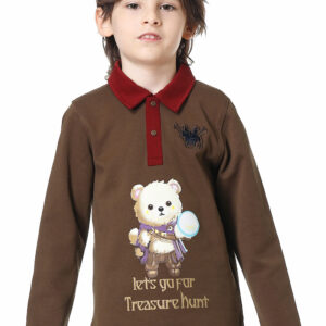Boys' brown and red polo T-shirt, cotton