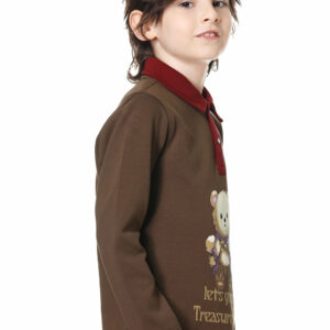 Boys' brown and red polo T-shirt, cotton