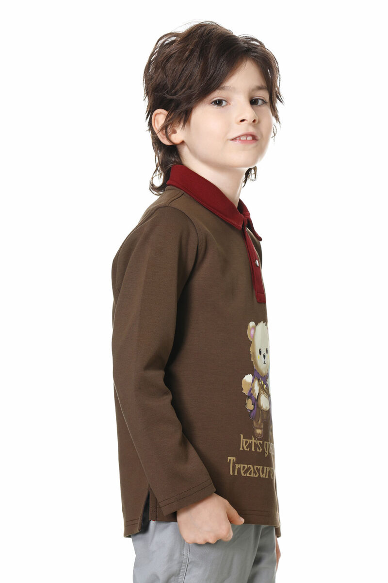 Boys' brown and red polo T-shirt, cotton