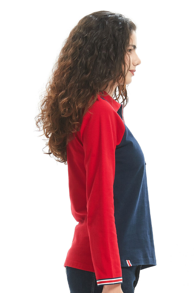 Women's red and navy polo T-shirt, cotton