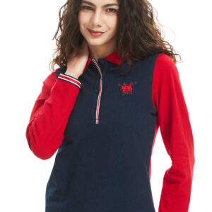 Women's red and navy polo T-shirt, cotton