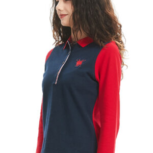 Women's red and navy polo T-shirt, cotton